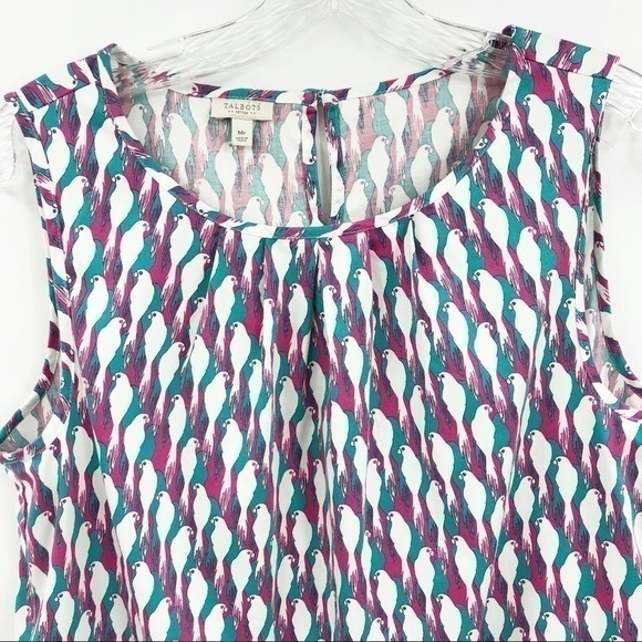 Talbots Petite M Parrot Print Cotton Stretch Sleeveless Round Neck Tank Top - Picture 2 of 9